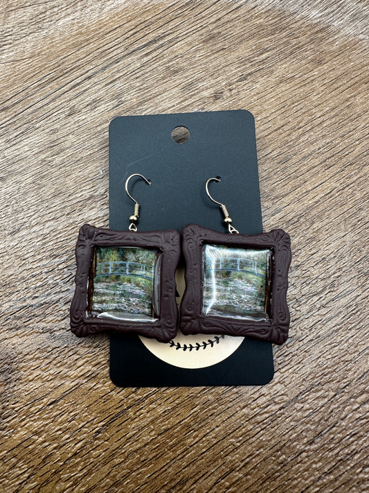 Bridge over a Pond of Water Lilies Earrings