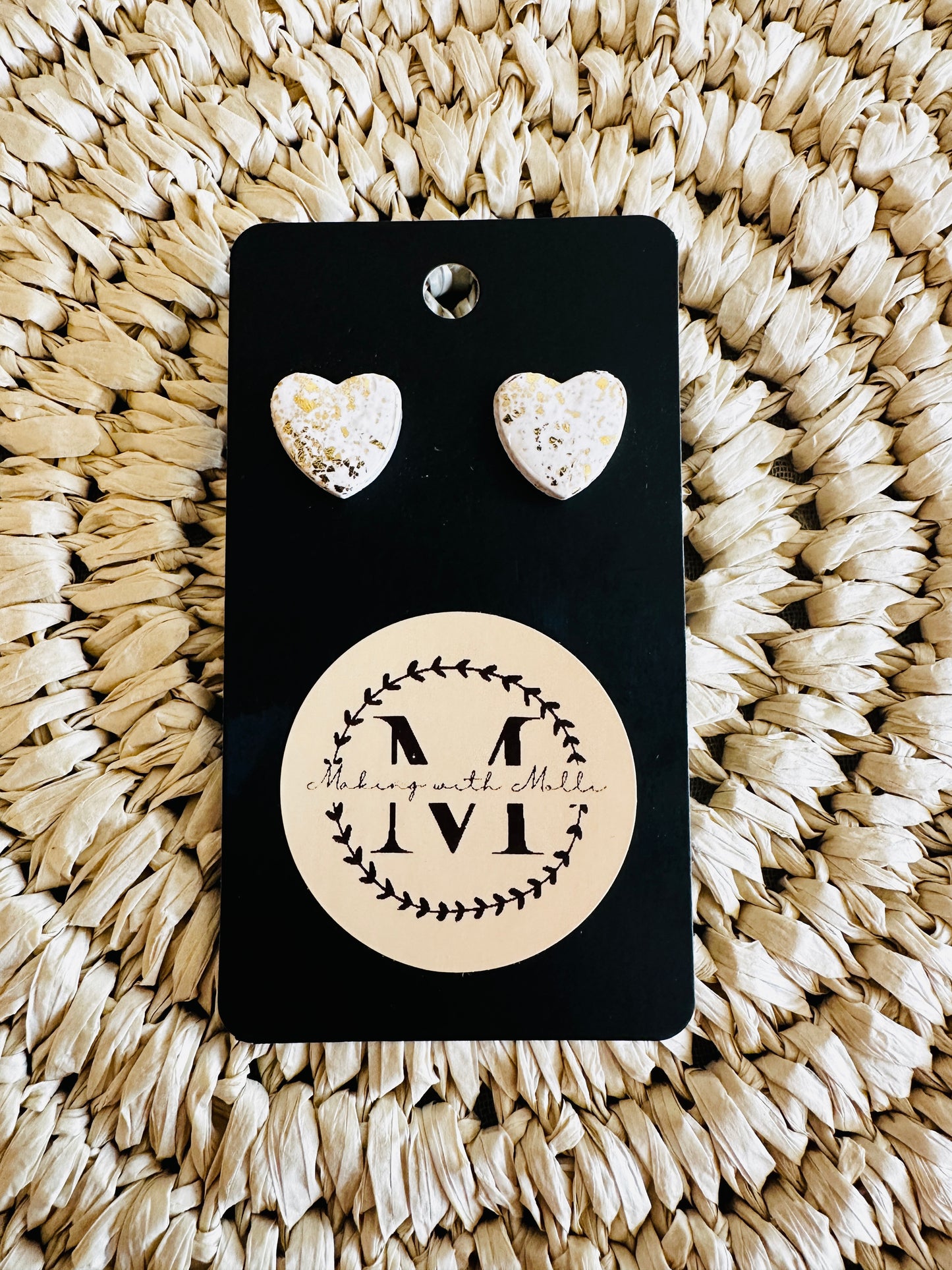 White & Gold Heart Studs