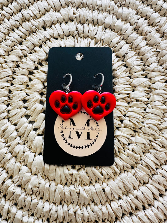 Red Heart Paw Prints
