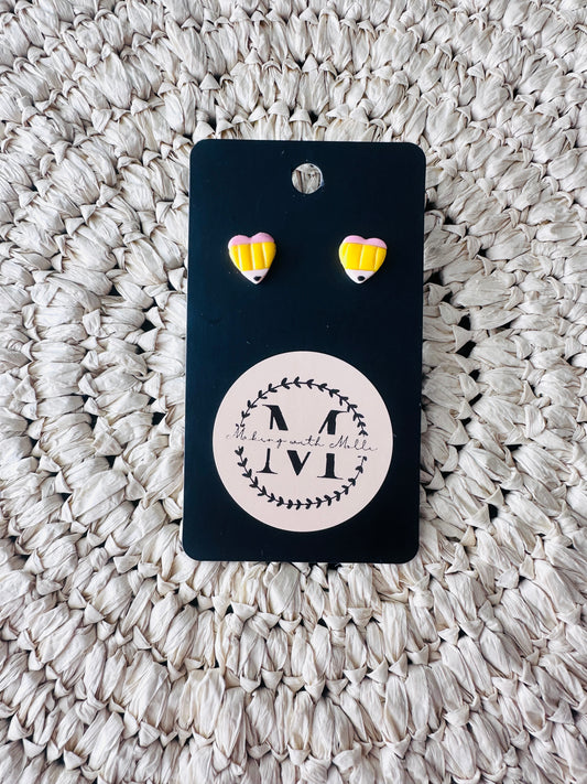 Pencil Heart Studs