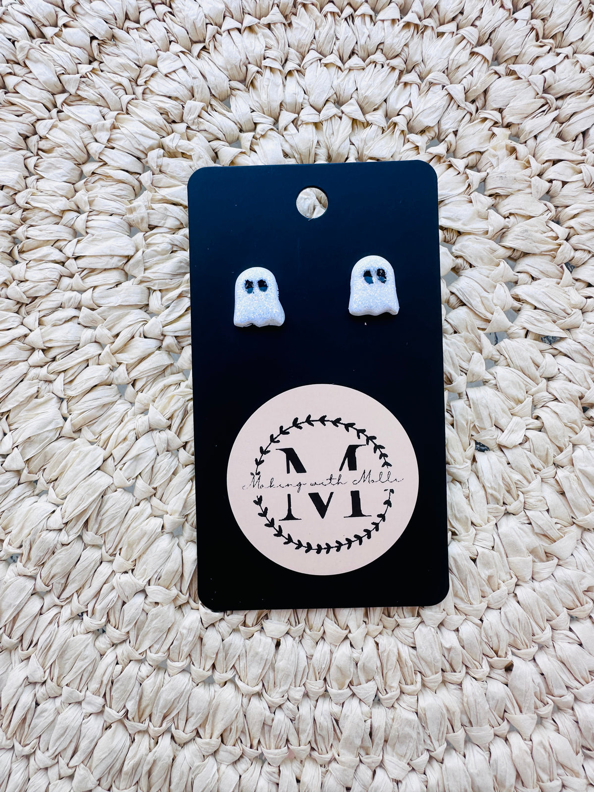 White Glitter Ghost Studs